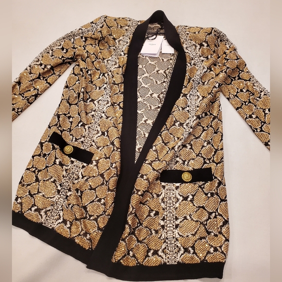 NWT$2,890 Balmain Sequined Python Print  Cardigan Top Sweater Sz FR42 (US Large) - Picture 11 of 15